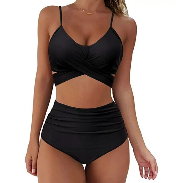 Women Cross Wrap Halter Bikini Set High Waisted Bathing Suits Push Up Two Piece Swimsuits | Walmart (US)