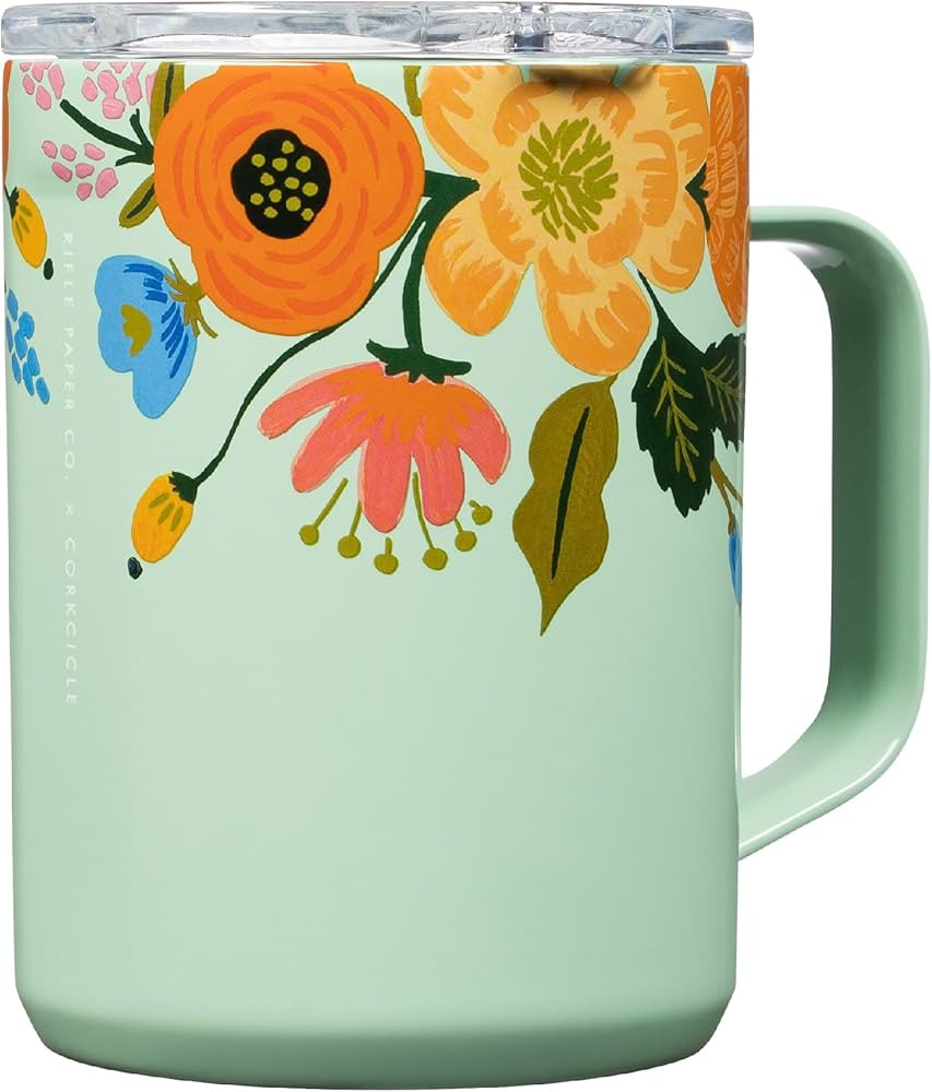 Corkcicle x Rifle Paper Co. Triple Insulated Coffee Mug with Lid and Handle, Mint Lively Floral, ... | Amazon (US)