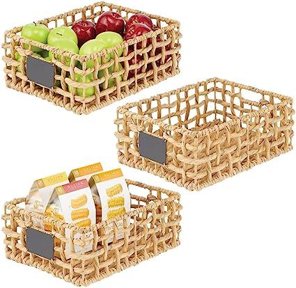 mDesign Water Hyacinth Open Weave Kitchen Cabinet Pantry Basket with Built-in Chalkboard Label fo... | Amazon (US)
