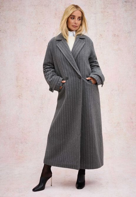 Womens Grey Pinstripe Formal Coat | Peacocks