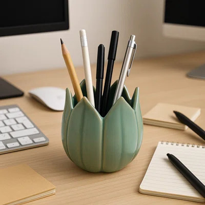 Decorative Blooming Tulip Desk Organizer For Home Decor - Stylish Desktop Accessory Storage Suitable For Bedroom, Bathroom, Or Kitchen - 4 | Wayfair North America