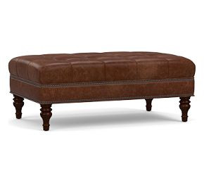 Martin Small Leather Ottoman | Pottery Barn CA