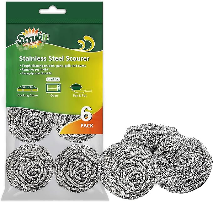 SCRUBIT 6 Pack Stainless Steel Scourers – Steel Wool Scrubber Pad Used for Dishes, Pots, Pans, ... | Amazon (US)