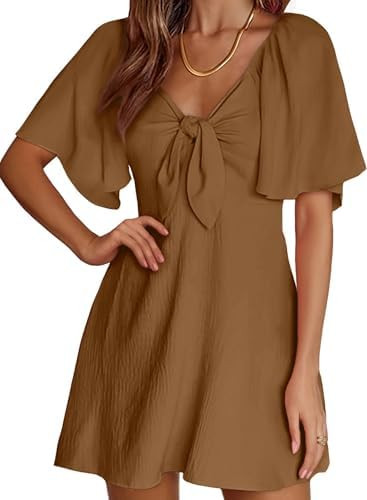 Dokotoo Womens Dresses 2026 Spring Summer Deep V Neck Elegant Bow tie Mini Dress S-XL | Amazon (US)