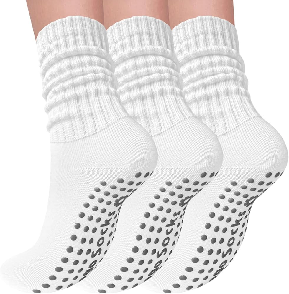 3 Pairs Pilates Socks with Grips for Women Yoga Slouch Grippy Socks for Barre Workout Hospital | Amazon (US)