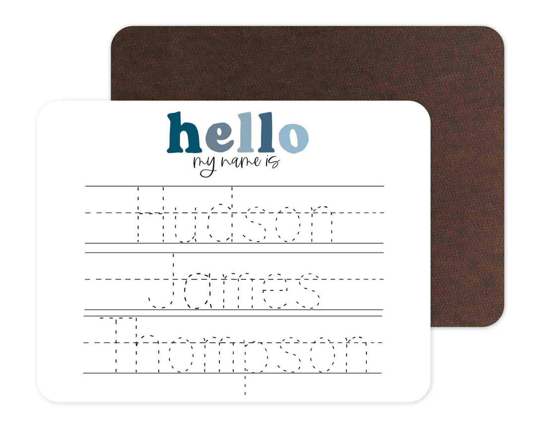 Kids Personalized Whiteboard | Hello My Name Is - Blues | Caden Lane
