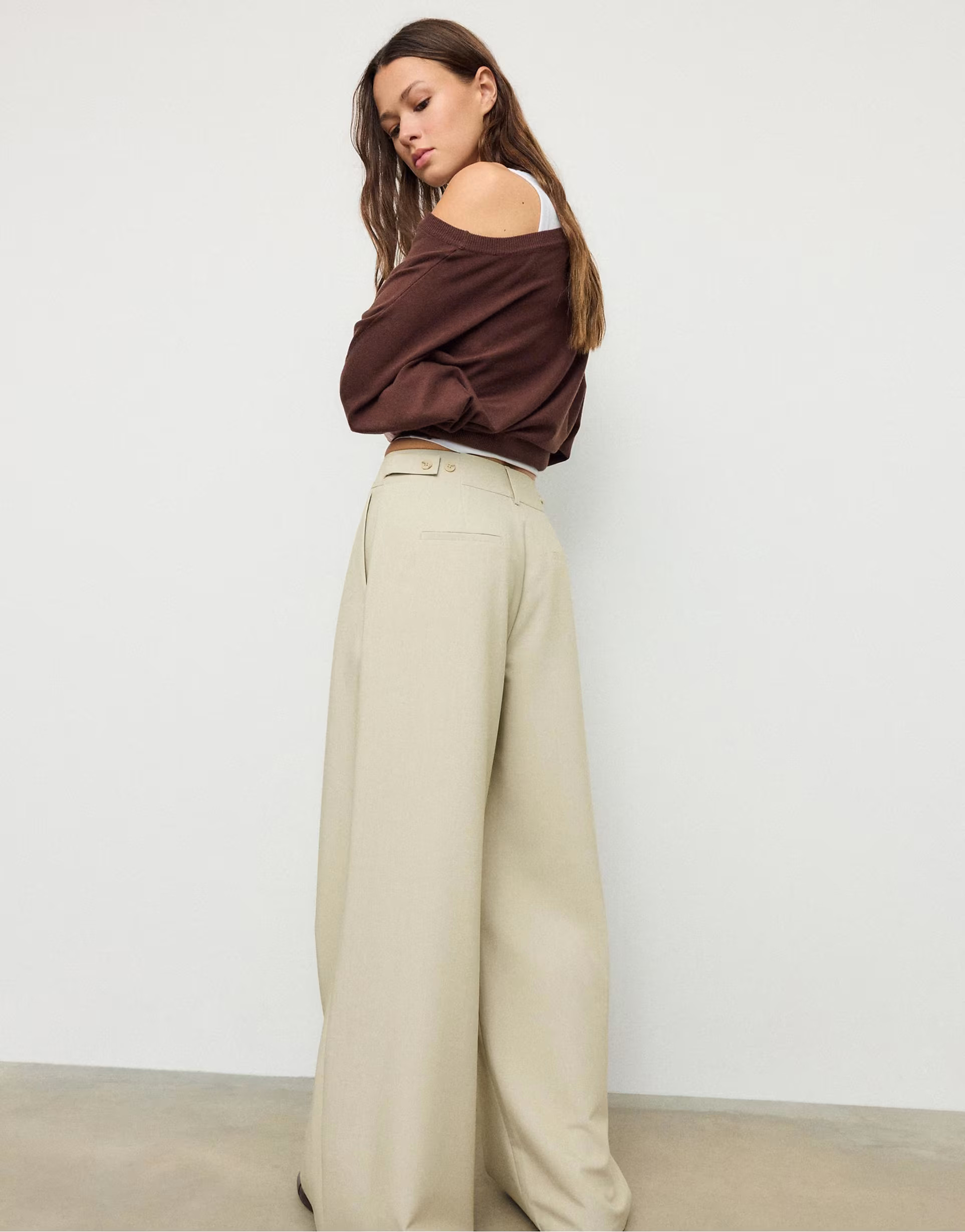 Stradivarius Adjustable super wide-leg trousers in stone | ASOS (Global)