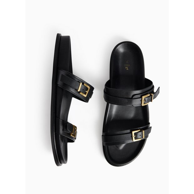 Buy Black Leather Buckle Footbed Sandals 3 | Sandals | Tu | Tu Clothing