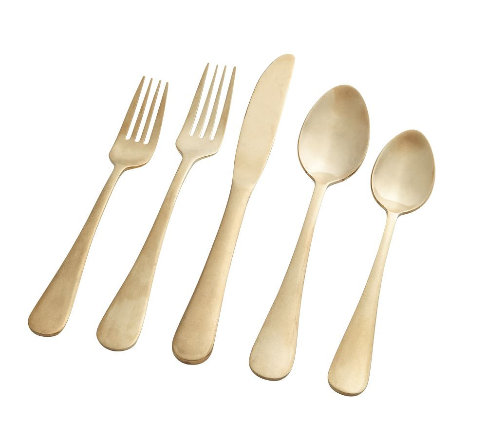 Dakota Flatware Set, Set of 5 - Antiqued Gold | Pottery Barn (US)