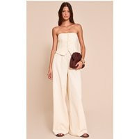 Cream Textured Bandeau Button Jumpsuit | PrettyLittleThing US