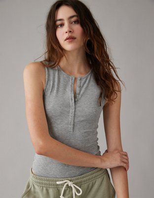 AE Sleeveless Henley Bodysuit | American Eagle Outfitters (US & CA)