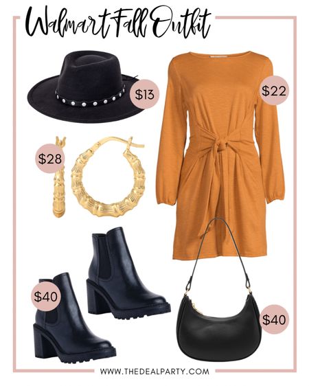 Walmart Fall Outfit, Walmart Fall Fashion, Fall Dress, Fall Boots, Fall Fedora Hat 

#LTKstyletip #LTKunder50 #LTKSeasonal