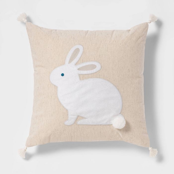 Square Plush Bunny Applique Easter Pillow Natural - Spritz™ | Target