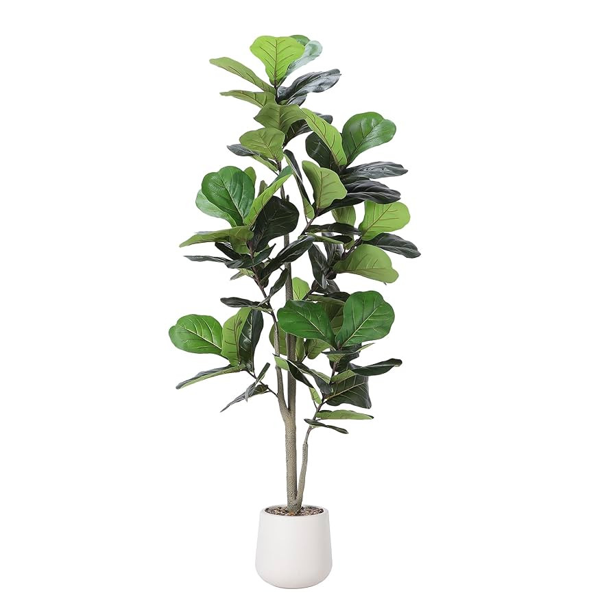 Artificial Fiddle Leaf Tree, 5ft Faux Plant Fake Ficus Lyrata Silk Trees with White Planter, Arti... | Amazon (US)