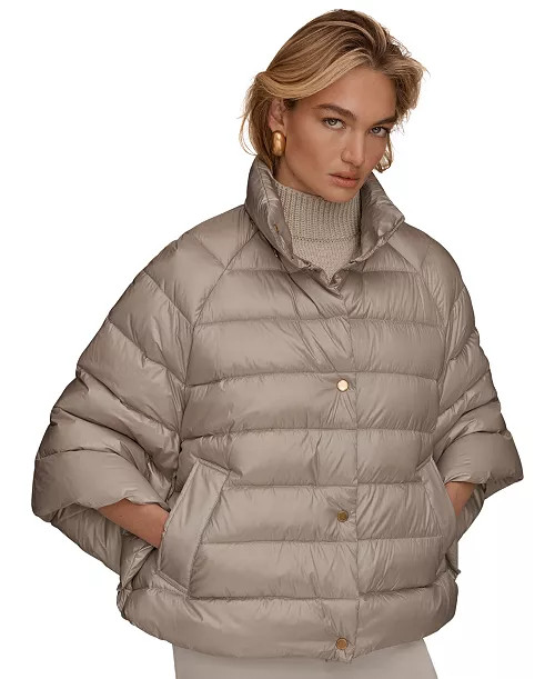 Donna Karan New York Women's Stand-Collar Down Puffer Cape - Polarized Black | Macy's