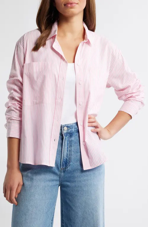 beachlunchlounge Everlynn Cotton Blend Button-Up Shirt in Palermo Pink at Nordstrom, Size Small | Nordstrom