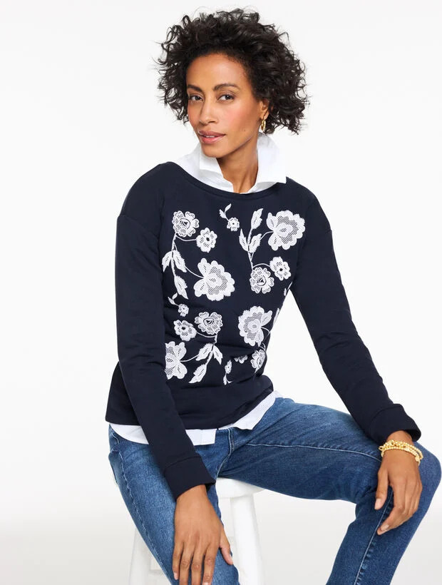 Embroidered Drop Shoulder Sweatshirt | Talbots