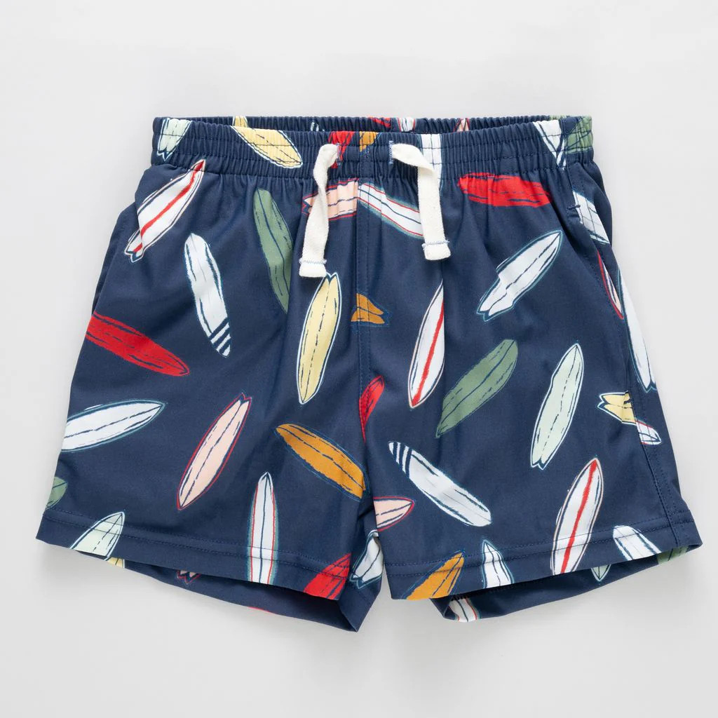 Pink Chicken Baby Boys Swim Trunk - Navy Surfboard | Persnickety