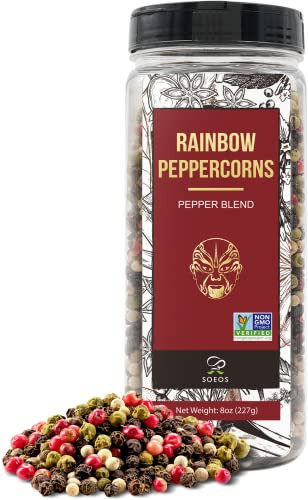 Soeos Rainbow Peppercorns, 8oz (Pack of 1), Non-GMO, Kosher, Packed to Keep Peppers Fresh, Peppercorn for Grinder Refill, Whole Peppercorns | Amazon (US)