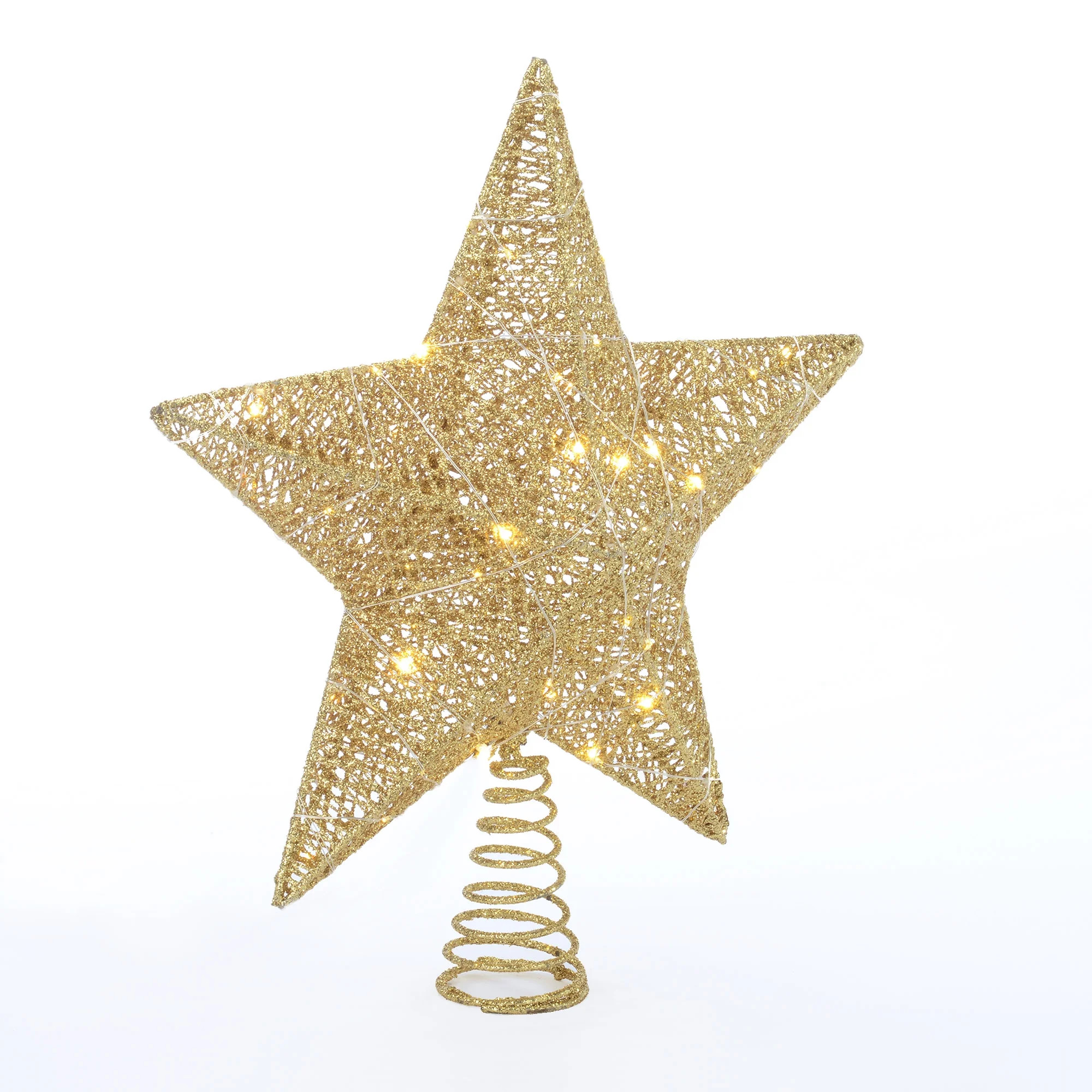 Holiday Time Warm White LED Gold Star Christmas Tree Topper, 15" | Walmart (US)