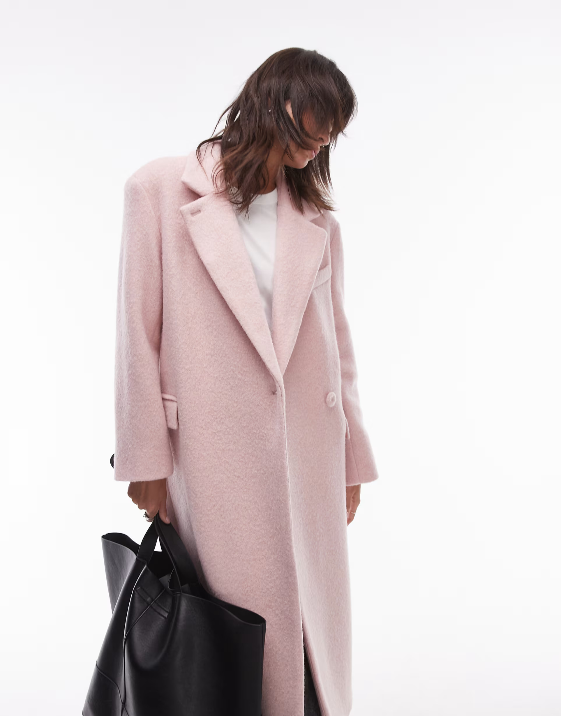 & Other Stories wool blend oversized midi length coat with asymmetric button detail in pink | ASOS (Global)