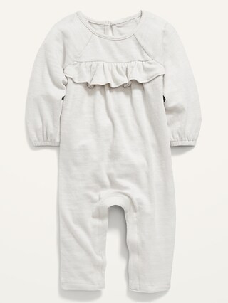 Cozy Long-Sleeve Ruffle-Trim Romper for Baby | Old Navy (US)