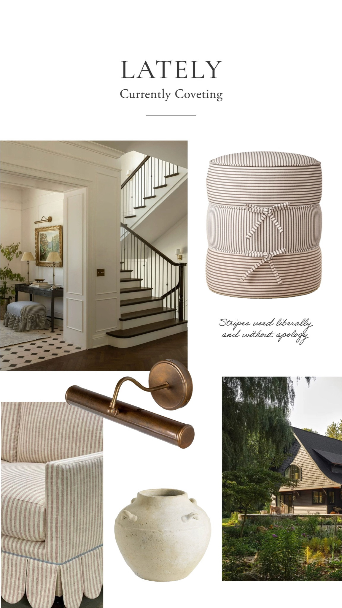 Playful meets polished. Striped stools with tie details, brushed brass sconces, and earthy terracotta vases I’m loving right now. 

#LTKHome