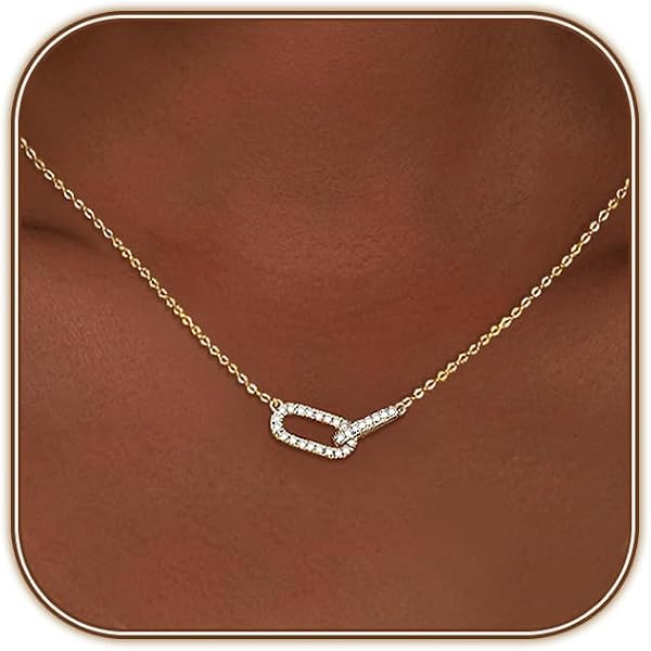 Diamond Pendant Necklace for Women, Dainty Gold Necklace 14k Gold Plated Paperclip Choker Necklac... | Amazon (US)