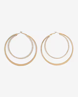 Double Rhinestone Flat Hoop Earrings | Express