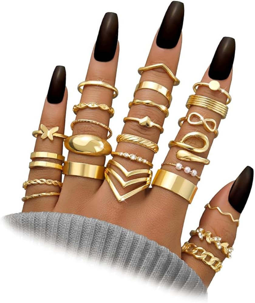 iF YOU 30 Pcs Gold Knuckle Rings Set for Women, Vintage Stackable Cute Finger Midi Rings, Fashion... | Amazon (US)