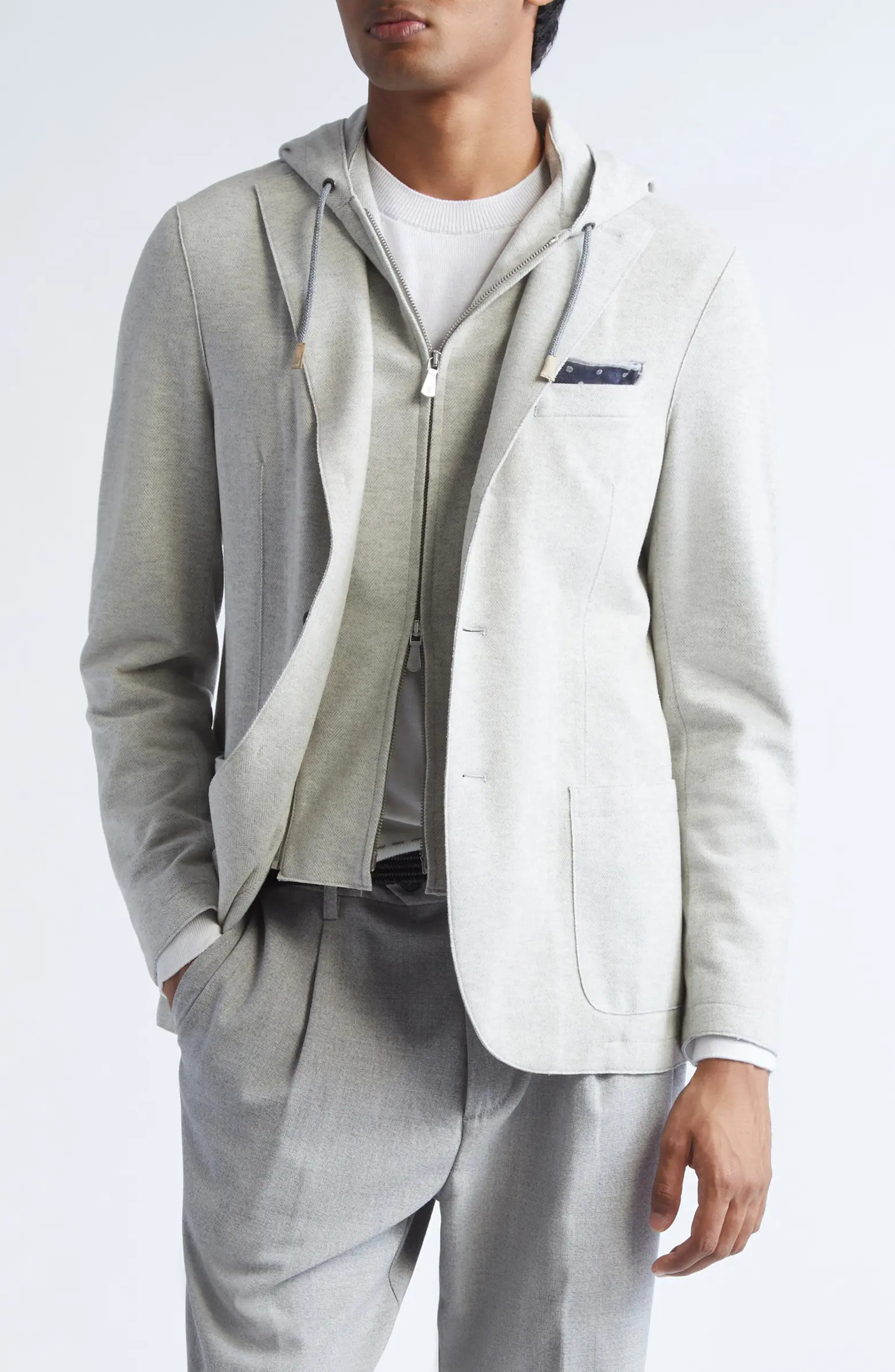 Single Breasted Herringbone Sport Coat with Removable Hooded Bib | Nordstrom