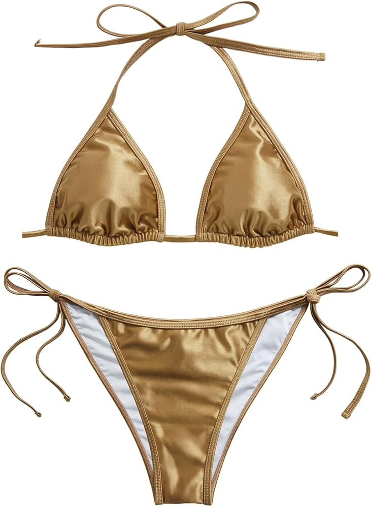 Tempt Me Women Triangle Bikini Sets String Halter Bathing Suits Sexy Two Piece Swimsuits Tie Side... | Amazon (US)