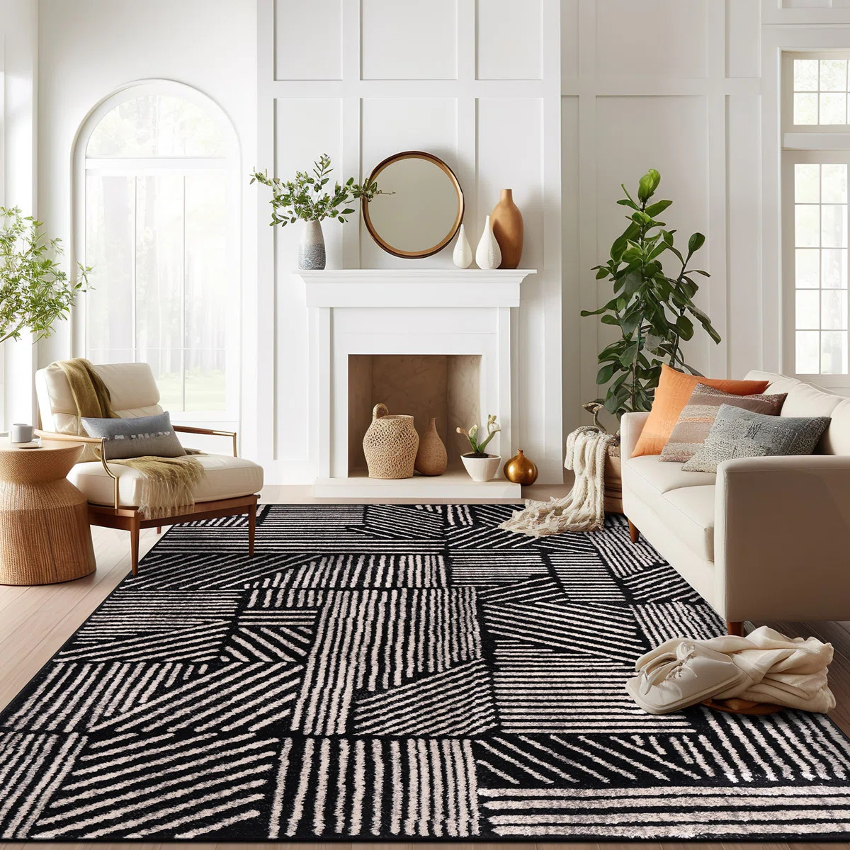 Rambo Geometric Black/Ivory Area Rug | Wayfair North America