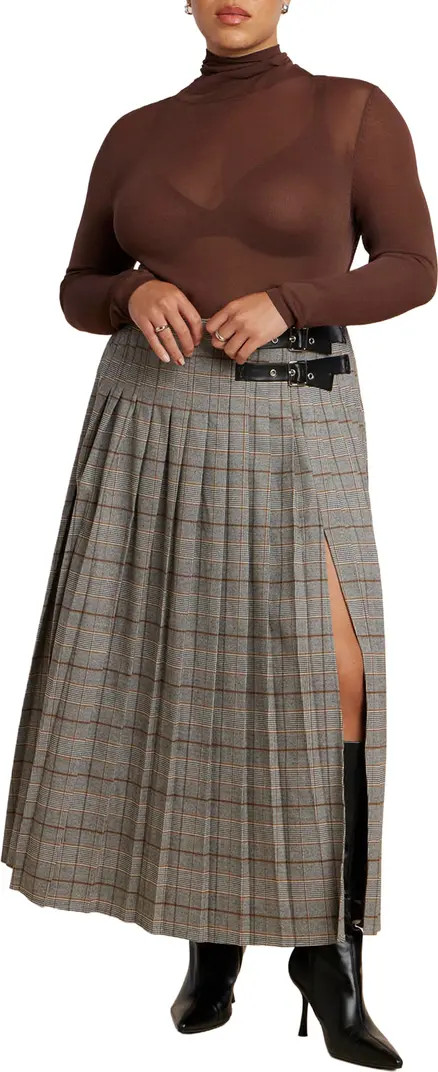 Maxi Pleated Skirt With Buckle Detail And Slit | Nordstrom