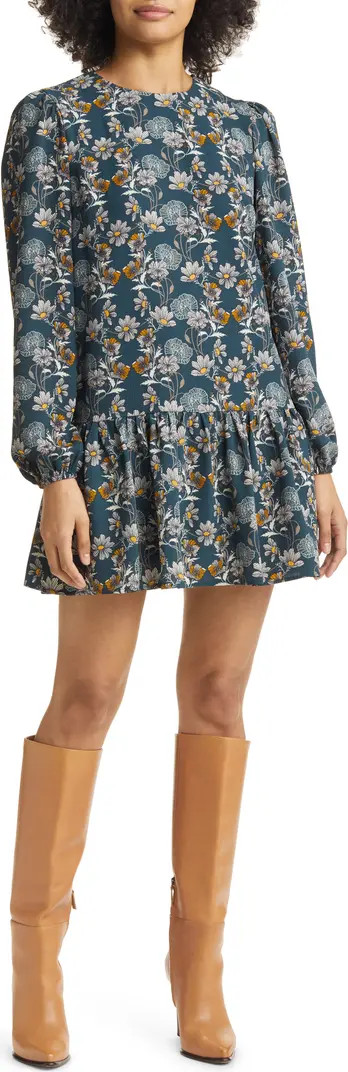 Caslon® Floral Print Long Sleeve Drop Waist Minidress | Nordstrom | Nordstrom