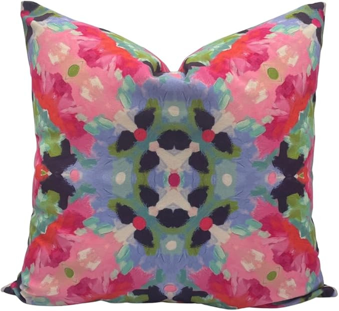 Colorful Abstract Watercolor KaleidoscopeThrow Pillow Cover - 20"x20" - 12"X20" - Bright Pink, Bl... | Amazon (US)