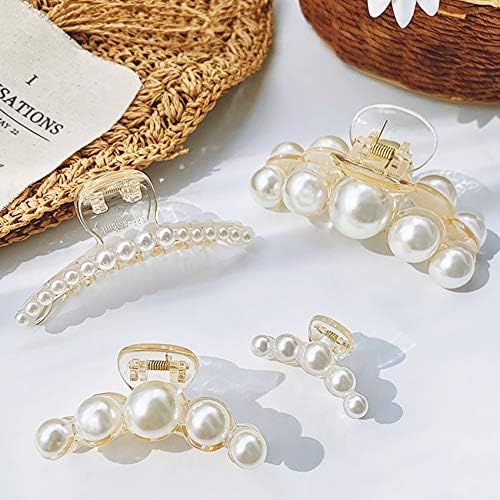 Hair Claw Clips for Women Large Pearl Jaw Clips Fashion Pearl Hair Clips Plastic Hair Catch Hair ... | Amazon (US)