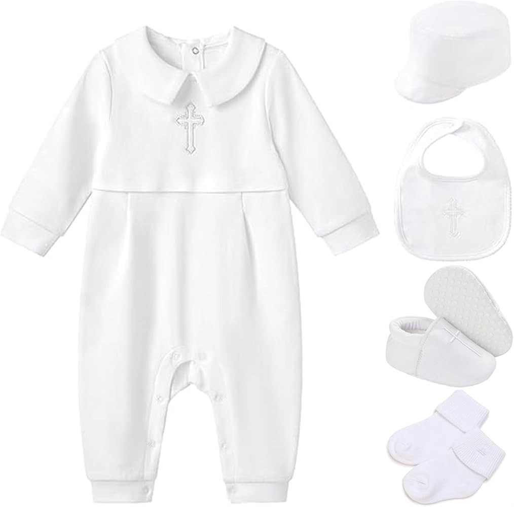 Baby Boy Girl Baptism Outfit Infant Christening Outfit with Shoes & Socks 5Pcs | Amazon (US)