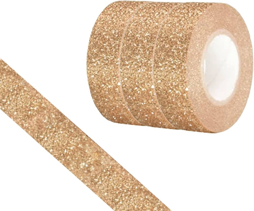 Glitter Washi Tape,3 Rolls 5/8"(15mm) rose gold Decorative Tape, Craft Self Adhesive Stick On Sti... | Amazon (US)