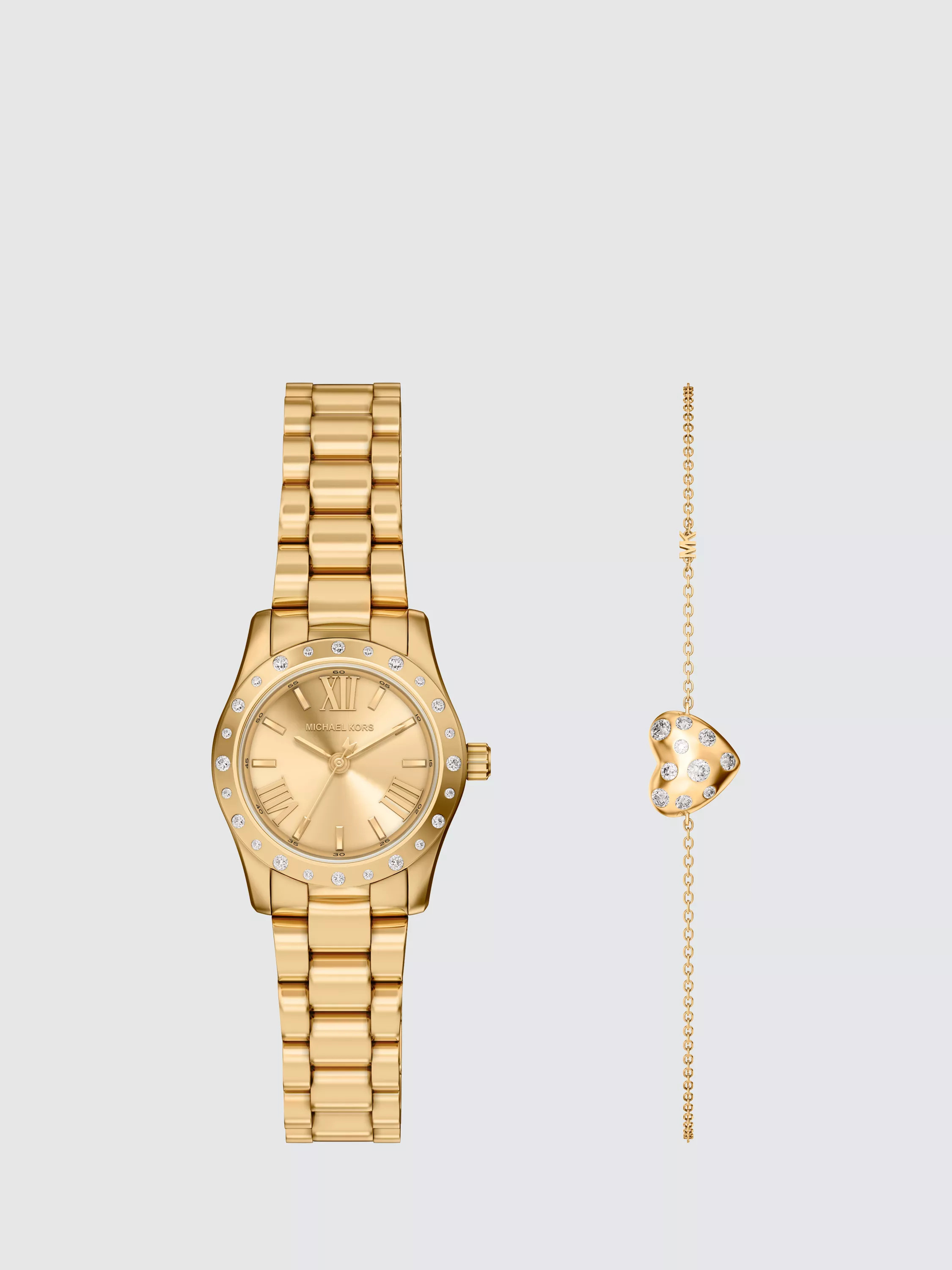 Michael Kors MK4992 Ladies Watch and Pave Heart Bracelet Set, Gold | John Lewis (UK)
