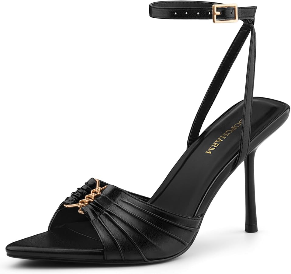 Women's Stiletto High Heels Pointed Open Peep Toe Sandals     3.5-inch Ankle Buckle Strap, Sexy M... | Amazon (US)