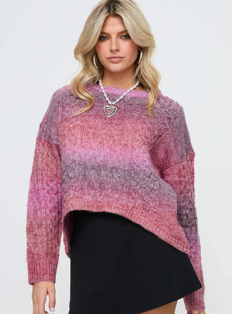 Pomery Cable Knit Sweater Ombre Pink | Princess Polly US