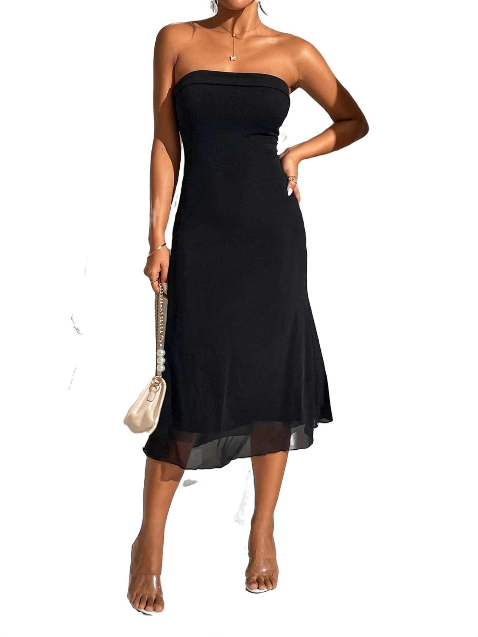 Elegant Solid Fitted Dress Strapless Black Women Dresses | Walmart (US)