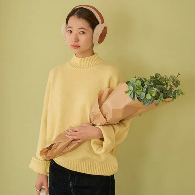 JUSTONE - Mock-Neck Rib-Trim Sweater | YesStyle.com