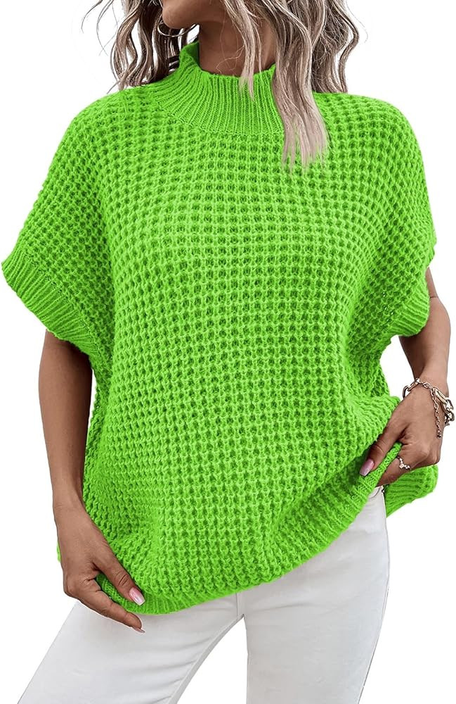 Viottiset Womens Oversized Short Batwing Sleeve Mock Neck Sweater Vest Fall Sleeveless Pullover K... | Amazon (US)