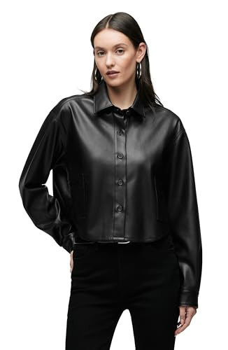 HUDSON Women's Boxy Long Sleeve Button Down Shirt with Pockets, Black Vegan Leather | Amazon (US)