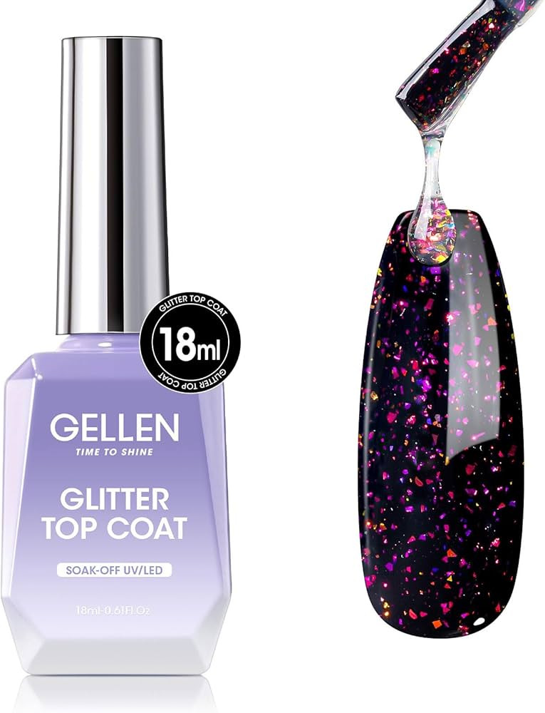 Gellen Glitter Gel Top Coat Nail Polish, 18ml Fuchsia Silver Mix Glitter Gel Polish No Wipe Top C... | Amazon (US)