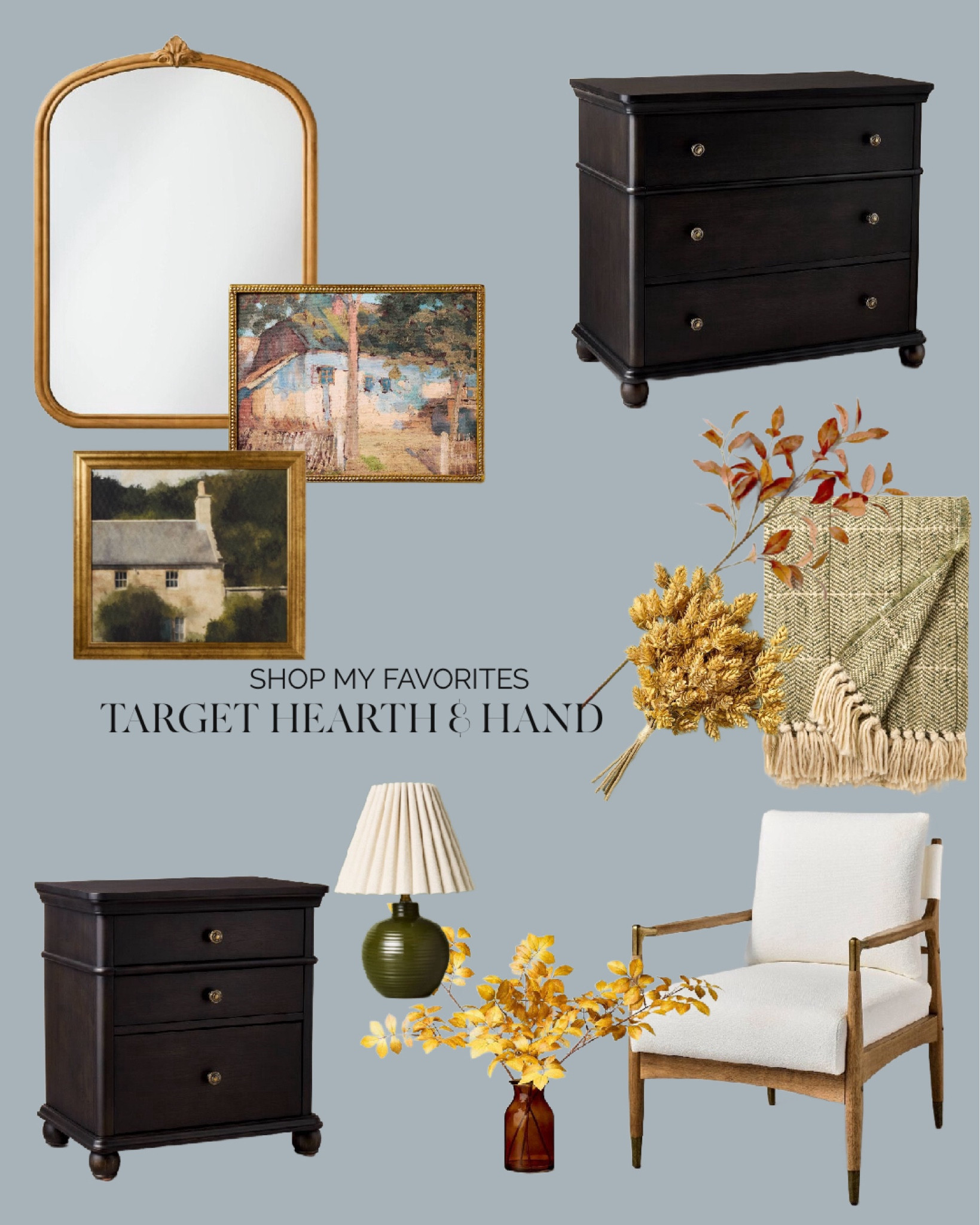 Hearth & Hand New Arrivals at Target! 

Fall stem decor mustard yellow and rust orange leaves, vintage style nightstands and dressers, muted color framed wall art, white canvas and wood accent chair, vintage style accent mirror 



#LTKSeasonal #LTKFindsUnder100 #LTKHome