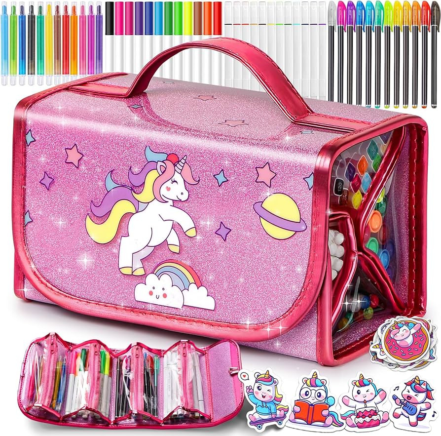 Hot Bee Unicorn Gifts for Girls Age 4-7, 48Pcs Kids Art Set & Colouring Sets, Pencil Case Include... | Amazon (UK)