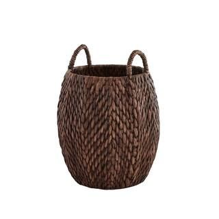 Round Brown Woven Water Hyacinth Decorative Poppy Basket | The Home Depot